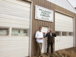 Willamina: Our visit to Poetry State partner Willamina Public Library. Left to right: Carl Adamshick and Michael McGriff