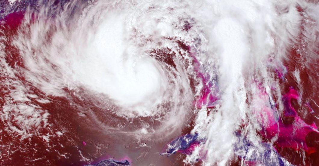 satellite image of hurricane crossing the gulf of Mexico