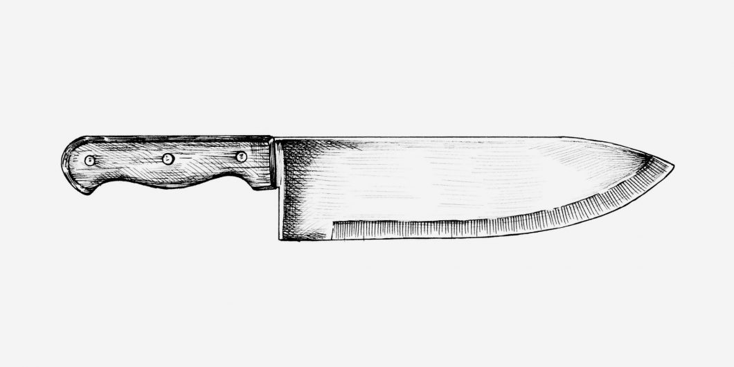 hand drawn butcher knife on white background